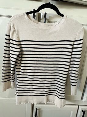 Old Navy Cream and Black Striped Scoopneck Sweater